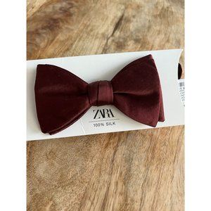 ZARA Mens Maroon Silk Bowtie NEW